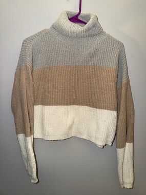Windsor Colorblock Turtleneck Sweater - Gray, Tan & Cream